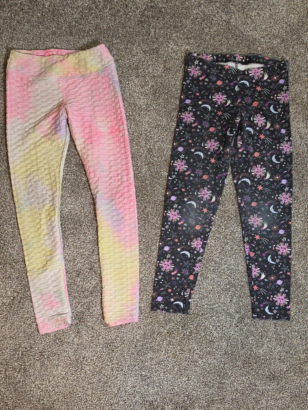 Girls' Tie-Dye Pink & Yellow Textured Leggings